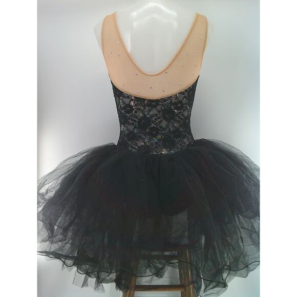 Dance Costume Curtain Call  C240 Medium Adult  Black  Lace Ballet  Rhinestones - Picture 5 of 8